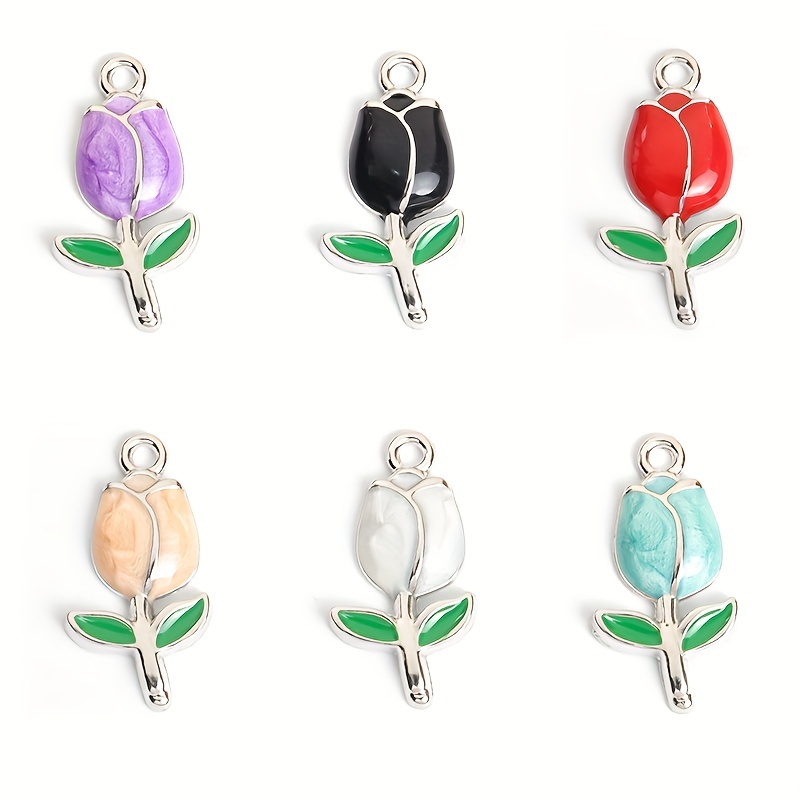 10pcs Multicolor Tulip Enamel Drip Oil Charms for DIY Crafting